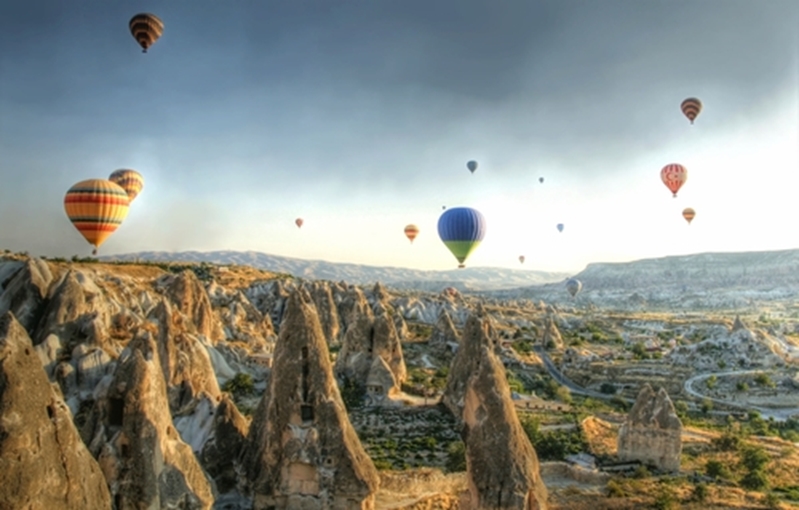Enjoy a romantic balloon ride in Turkey.